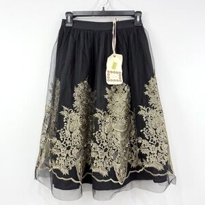Chelsea Violet Skirt‎ Women's XS NWT Whimsigoth Mesh Embroidered Fairycore
